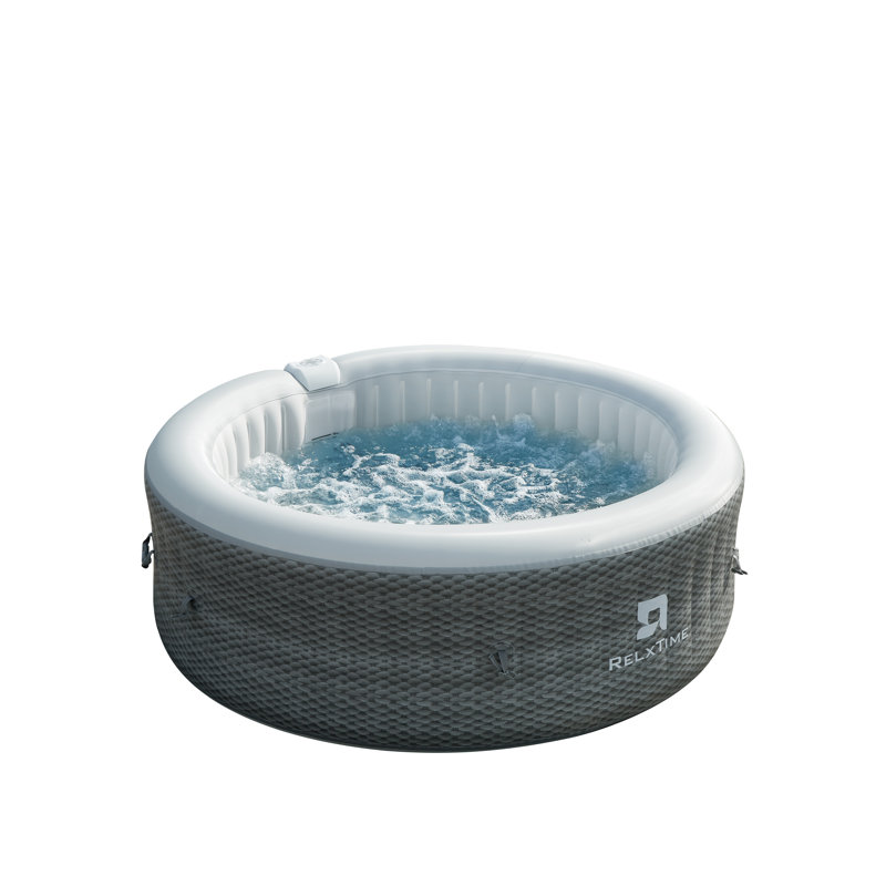 4-6 Person Round Outdoor Spa Portable Inflatable Tub With Control Panel, 130 Soothing Bubble Jets With Heater Pump, Filter Cartridge, Grey