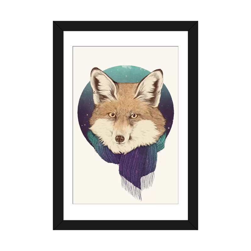 «Fox» par Laura Graves, impression sur toile, H 24 po x l 16 po x P 1 po, Papier beaux-arts encadré noir, Blanc