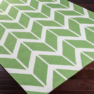 Irving Place Chevron Handmade Flatweave Wool Green/White Area Rug