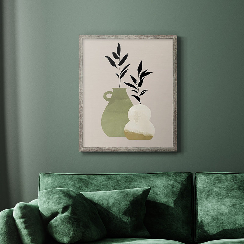 Simple Bud Vases II, toile encadrée de qualité supérieure - prête à être accrochée, Argent patiné, H 24 po x l 20 po