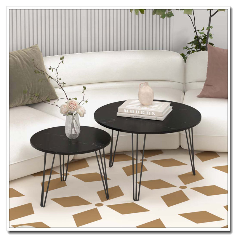 Ensemble de tables basses Nesting, Imitation marbre, Noir