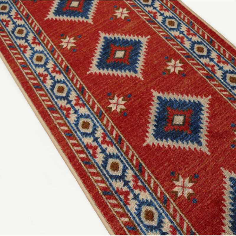Custom Size Canvas Backing Premium Hotel Quality Southwestern Tribal Terra Cotta and Red Runner Rug, Runner 2'2" x 46'