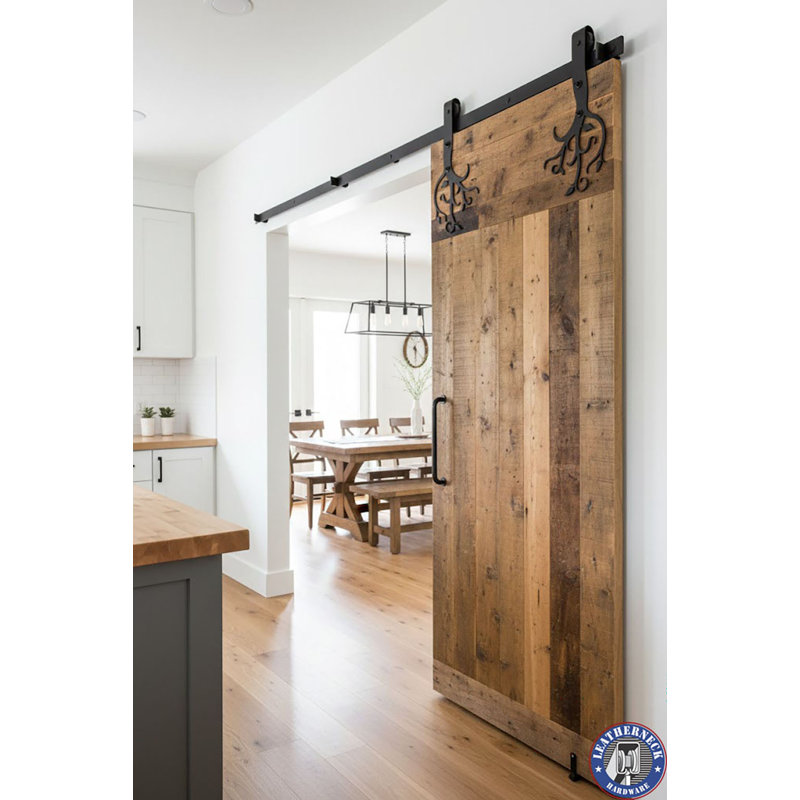 Ensemble de quincaillerie pour porte de grange simple standard Vine Premium, 84 po, Noir
