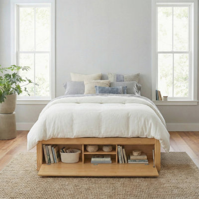 Platform Bed Frame With 4 Storage Drawers And Hydraulic Lift Footboard Storage, No Headboard, Modern Space-Saving Design