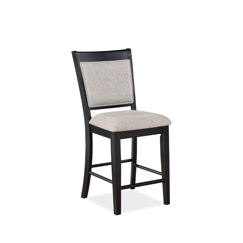 Chaises à hauteur de comptoir (2) - Revêtement gris, accents noirs, repose-pieds, fabrication en bois robuste pour chaise de salle à manger (2 pièces) Siège et dossier rembourrés, pieds, bois