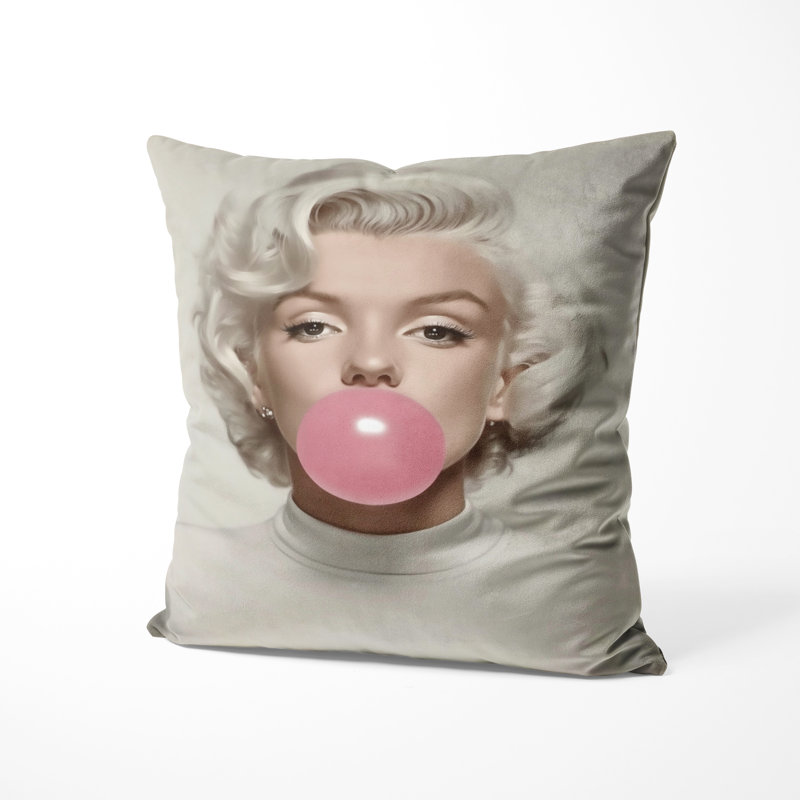 Coussin rose avec imprimé pop art Marilyn, H 16 po x l 16 po