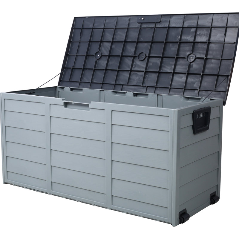 All Weather Outdoor Deck Box - 75 Gallon Resin Storage Shed With Wheels For Garage, Backyard Patio Strong And Patio, Garage