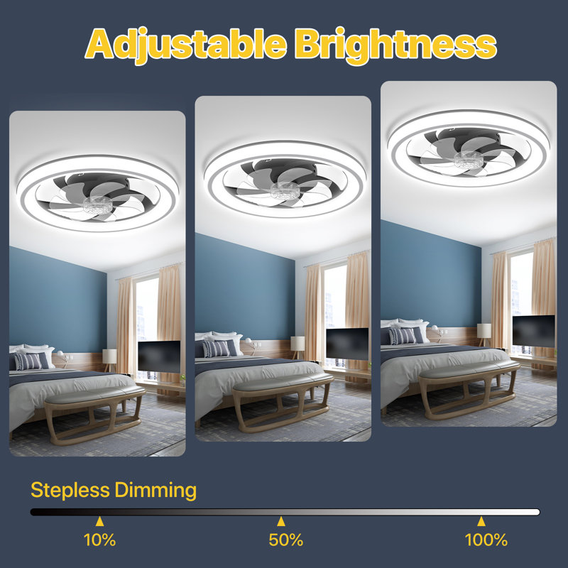 Ventilateur de plafond avec télécommande, température de couleur à 3 DEL, moteur CA silencieux à 6 vitesses, réglage de la minuterie, luminosité réglable
