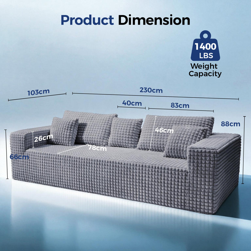 3 Seater Corduroy Sofa, Grey