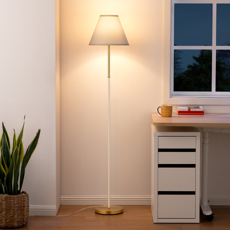 158cm Traditional Floor Lamp with Linen Lampshade (Bulb Included), White