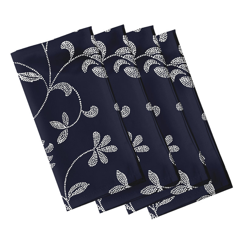 Aspacio Polyester Floral Square Napkin, Navy Blue