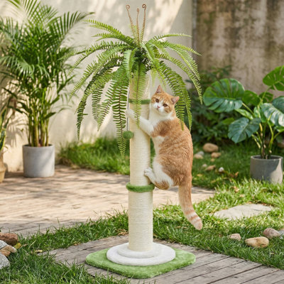 42-Inch Tall Palm Tree Cat Scratching Post, Heavy-Duty Coconut Scratcher for Large Cats, Sisal Rope, Dangling Ball, Green