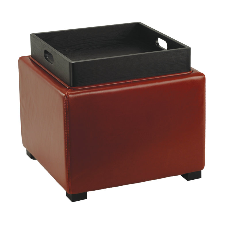 Alesea Upholstered Ottoman, Red Faux Leather
