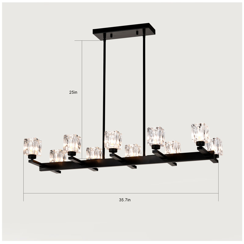 Suspension moderne pour salle à manger - 10 ampoules G9 en cristal noir avec structure métallique et hauteur réglable (10 ampoules G9 max. 40 W). Aspect luxueux, finition mate et linéaire. Idéal pour îlot de cuisine, bar ou table longue.