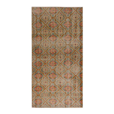 Rug & Kilim One-of-a-kind Hand-knotted 1950s Mid-century Modern Blue/orange 2'11" X 5'8" Wool Area Rug In Blue;orange