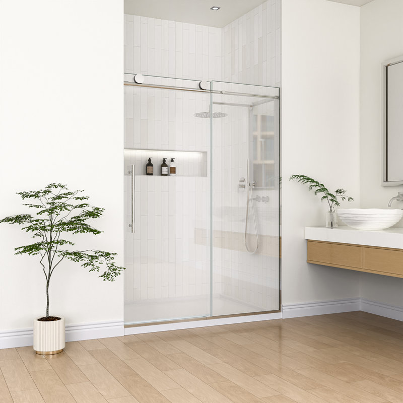 Mortix 56"-60" W X 74" H Frameless Single Sliding Shower Door With Soft - Closing & Clear  8Mm(5/16" ) Tempered Glass, Chrome