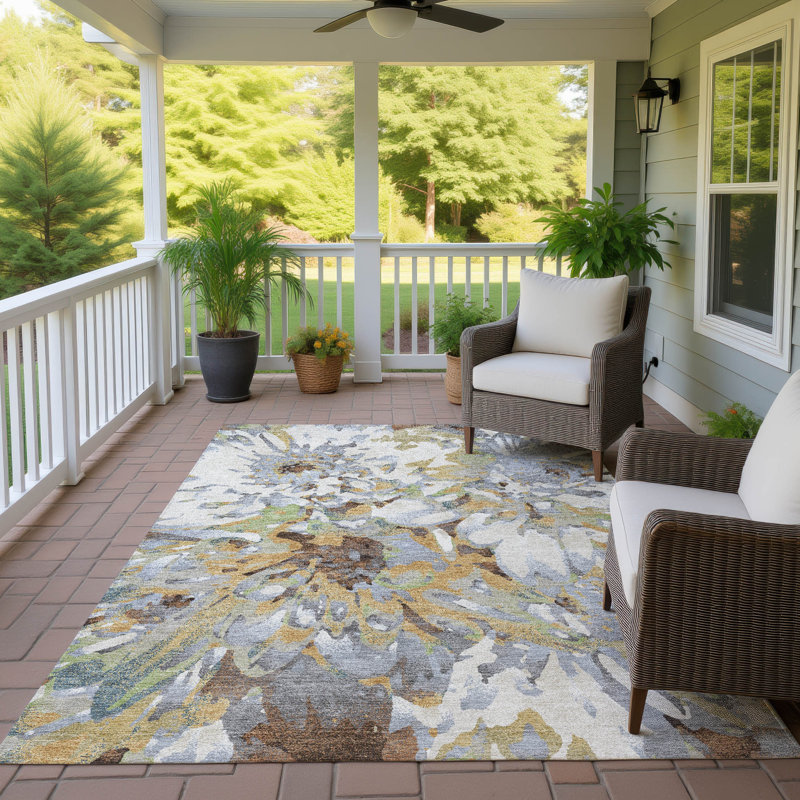 Machine Washable Indoor/Outdoor Chantille ACN2340 Floral Rug, Rectangle 5' x 7'6"