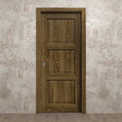 Porte coulissante 36 x 84 pouces Ego 5010 en chêne marbré, trousse de quincaillerie, bois massif, portes intérieures modernes pour chambre à coucher