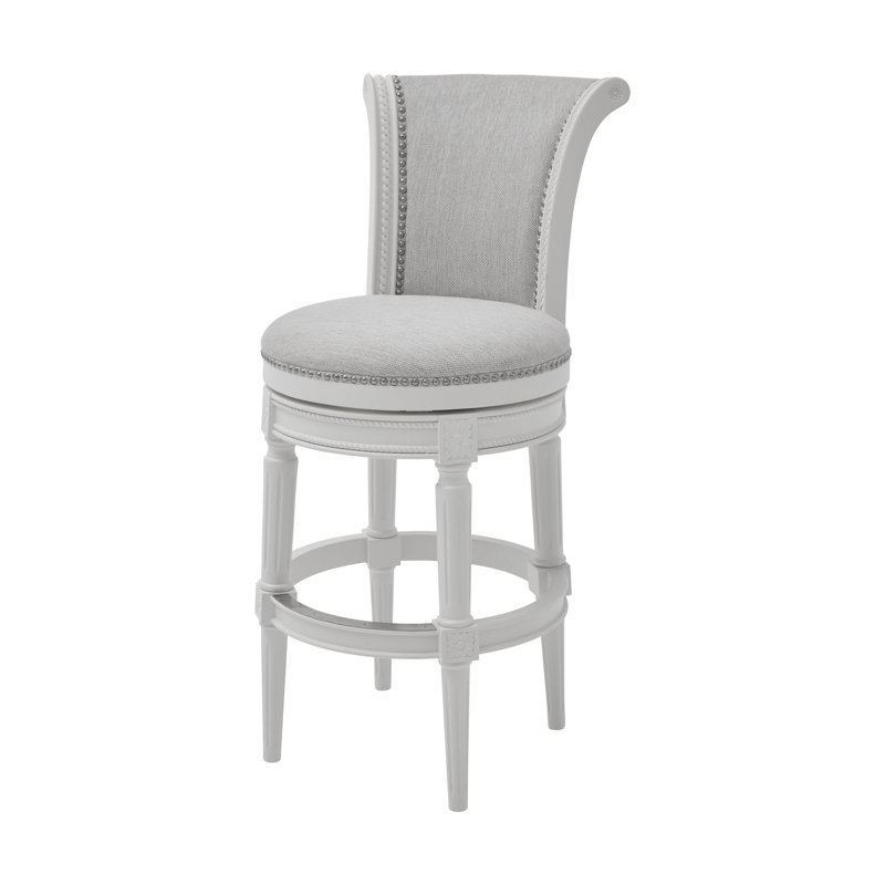 Tabouret de bar pivotant en bois massif Ted, Alabaster White Polyester, 1, Tabouret de bar (siège d'une hauteur de 31 po)