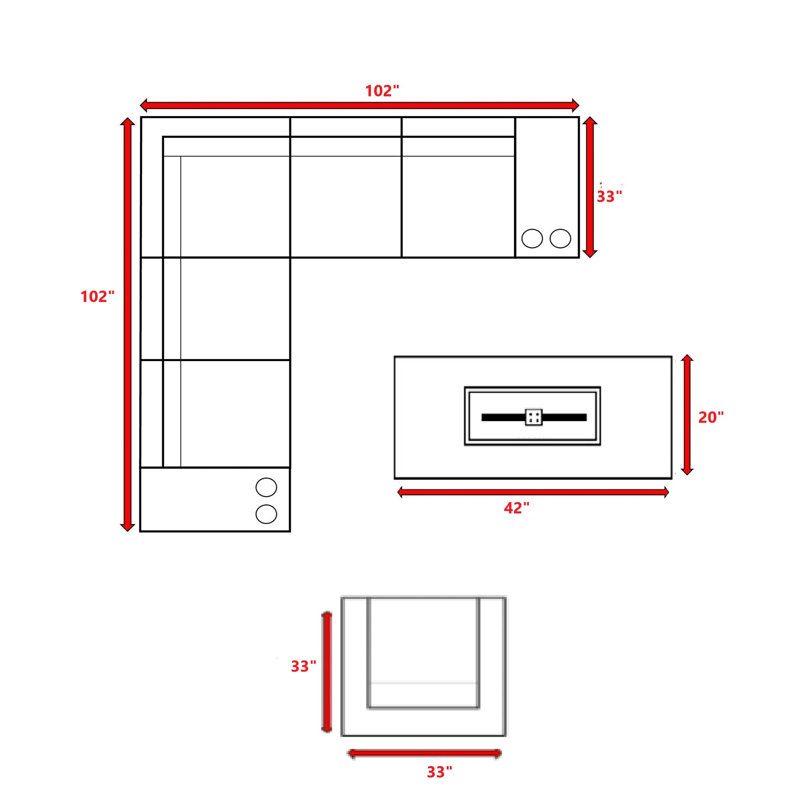 Ensemble de conversation modulaire 9 pièces avec coussins Sunbrella et foyer Lsi, Sunbrella bleu marine