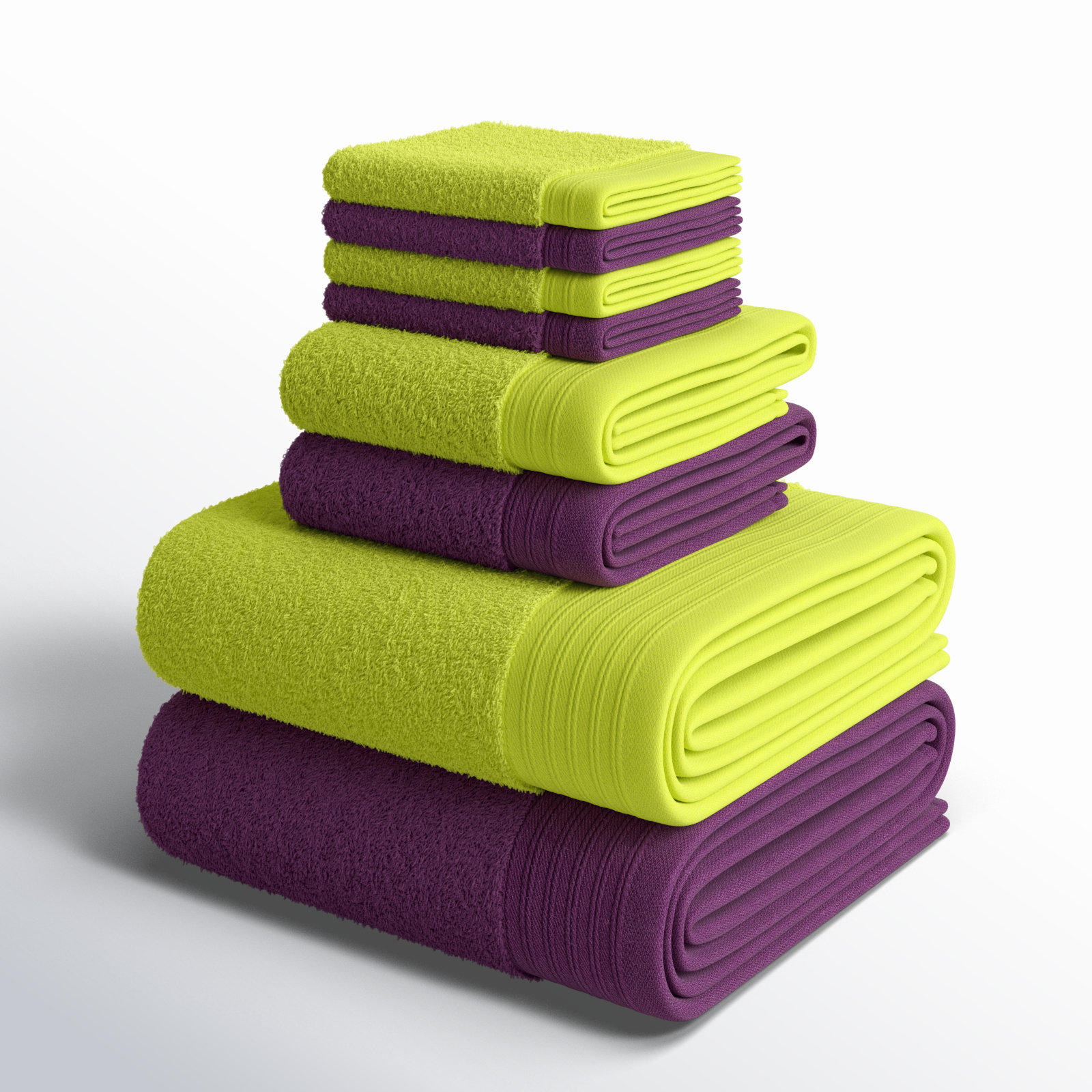Doncia 8-Piece Cotton Towel Set, Apple Green/Plum