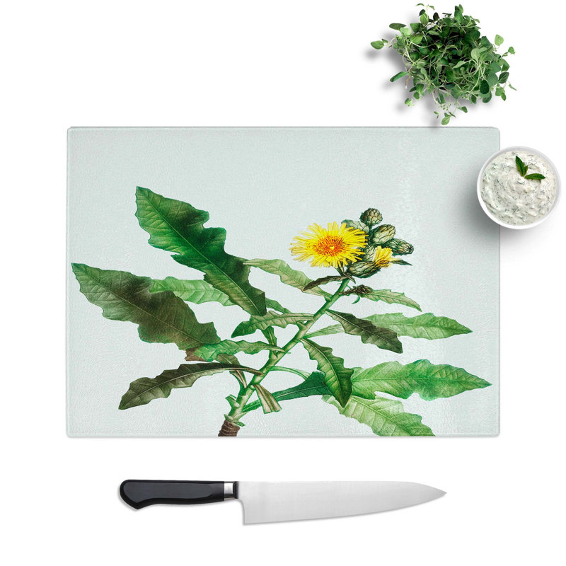 Tempered Glass Yellow Sow Thistle by Pierre-Joseph Redoute Chopping Board, 28.5 cm W x 20 cm L