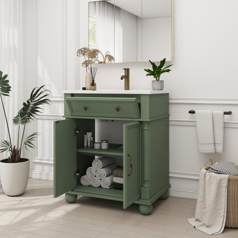 Meuble-lavabo autoportant avec lavabo et rangement, Vert