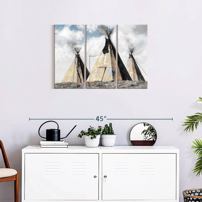 Tipis amérindiens 3 pièces, H 20 po x l 33 po x P 1,25 po