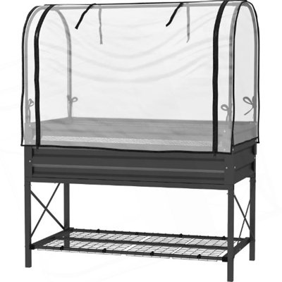 Metal Elevated Planter Box,Raised Garden Bed With Legs And Cover,With Bottom Shelf And Liner For Vegetables