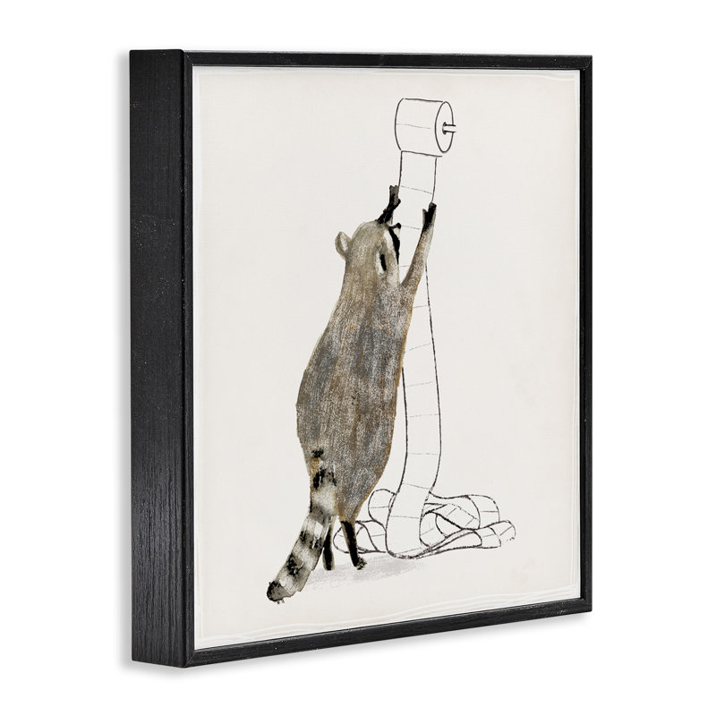 Ramasseur de papier hygiénique raton laveur, Giclée encadrée noir minuit, H 17 po x l 17 po