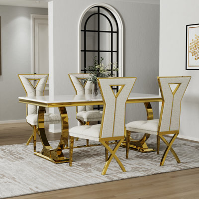Dining Table Set With Chenille Dining Chairs