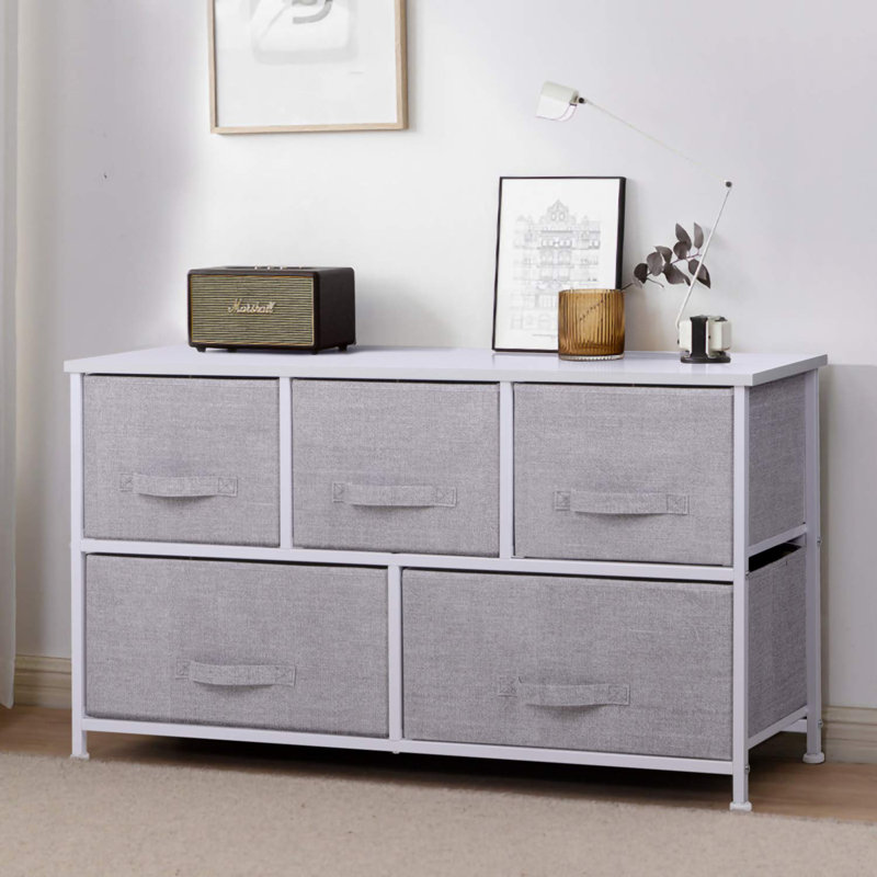 Fluellen Iron 100 cm W Chest of 5 Drawers, Grey