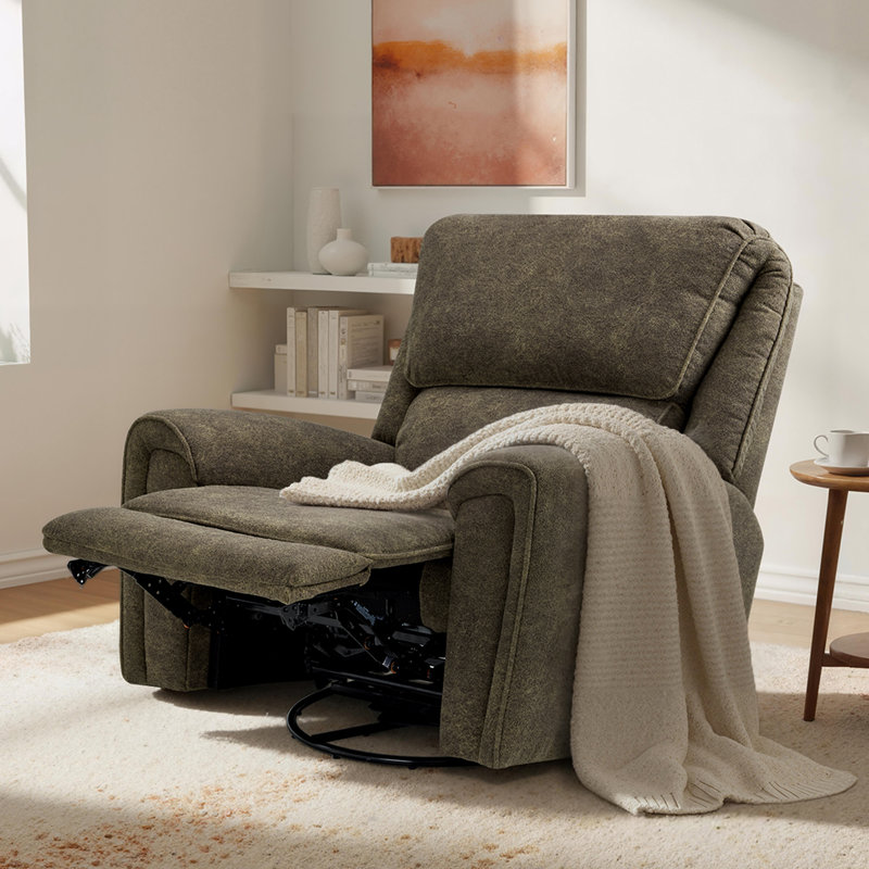 26.4" Seat Width Oversized Swivel Rocker Power Recliner Chair, Fabric, Brown