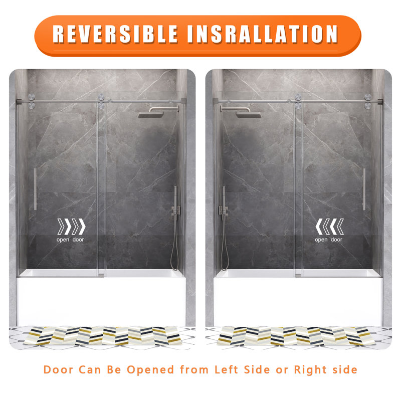 56-60 in. W x 66 in. H Single Sliding Frameless Tub Door in Brushed Nickel with 3/8 in.（10mm）Clear Tempered Glass