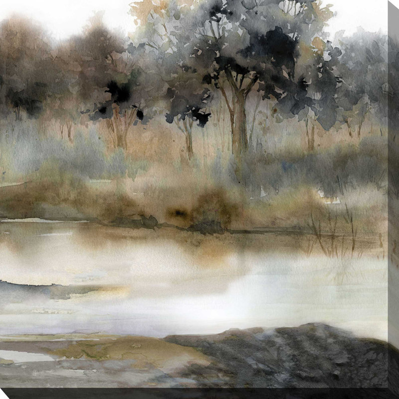 Serene River par Carol Robinson - Peinture, L 18 po x H 18 po, Toile tendue