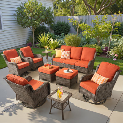 7 - Person Wicker Outdoor Conversation Set, Patio Sofa & Swivel Chair Set with Cushions