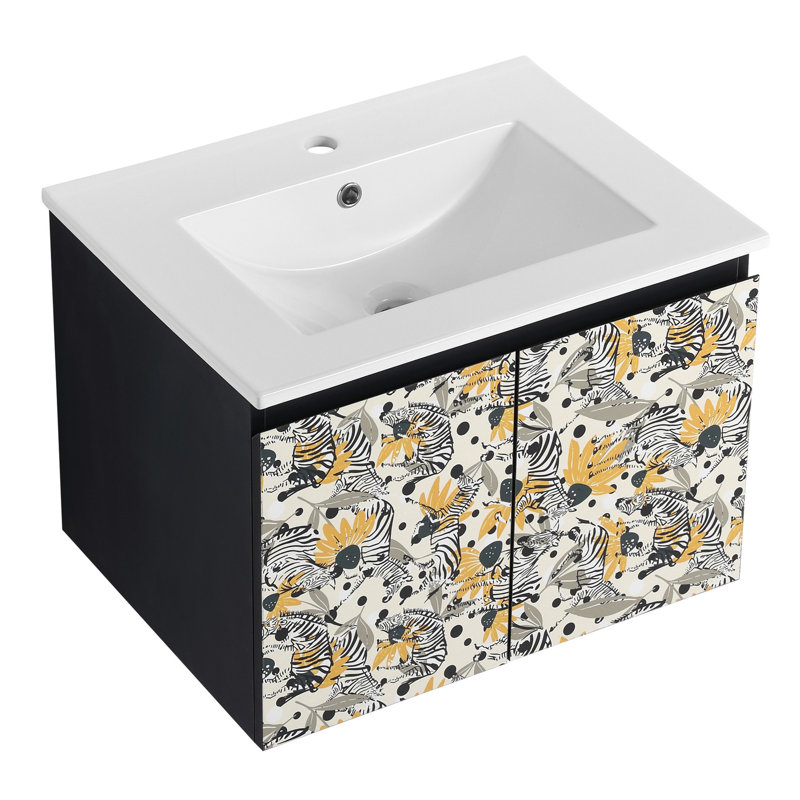 24'' Bathroom Vanity With Ceramic Basin & Hinges. , Black. Stylish Contemporary