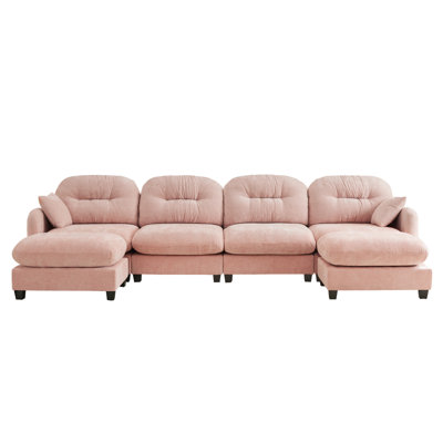 Modular Sectional U Shaped Couch With Ottoman,Soft Chenille Fabric Tufted Cushion Backrest Design,High-Density Foam Ergonomic Design,Elegant Armrests,Easy Install Fits Bedrooms Living Rooms,Pink