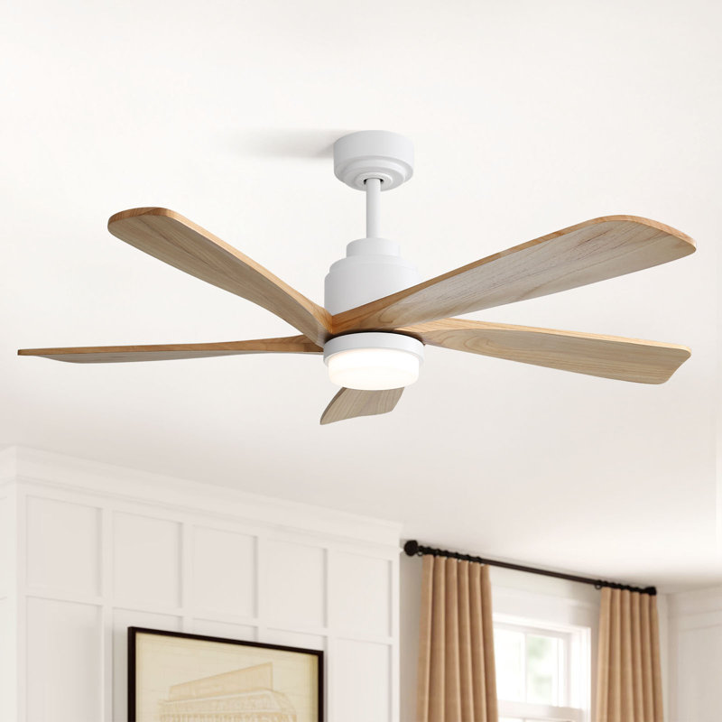 Sofucor 52" 5-Solid Blade Smart Modern Ceiling Fan with LED Light，Remote, White with Soild Wood Blades