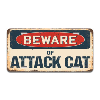 Beware of Attack Cat Aluminum Plate Frame