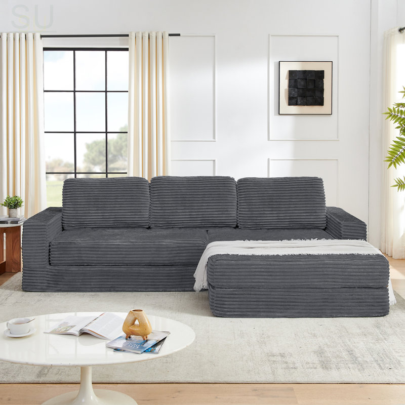 Siège du canapé droit, canapé modulaire en L avec canapé confortable en velours côtelé, se déplie en un lit, conception peu encombrante