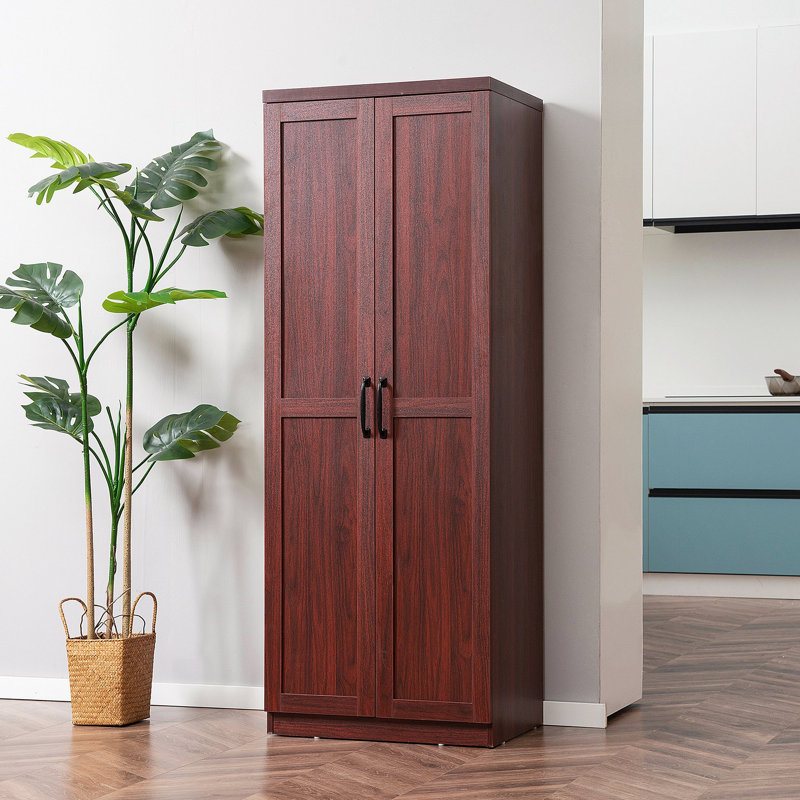 Garde-manger 2 portes, armoire de rangement autoportante avec 5 tablettes et 2 tablettes réglables, Noyer