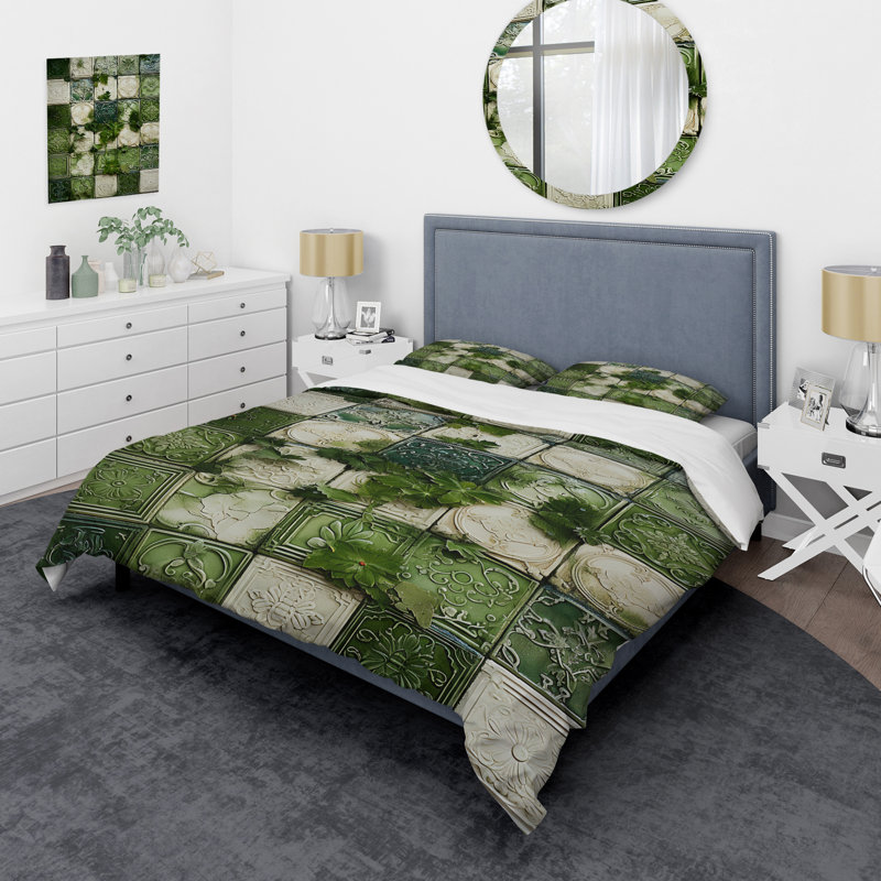 Ensemble de housse de couette Botanicals Green Floral Tiles IV - Abstract Tile