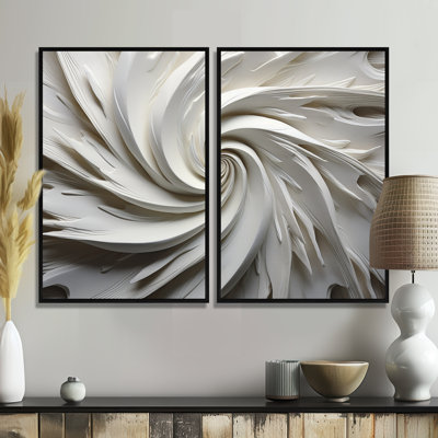 White Majestic Motion I - Décoration murale moderne blanche 2 panneaux