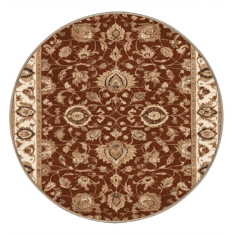 Machine Washable Persian Brown Area Rug, Round 4'