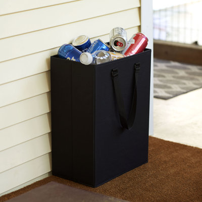 The Recycler Bag, Compact Recycling Centre, 600D Polyester with Durable Chipboard Sides, Strong Straps for Portability, Holds Standard Paper Grocery Bag, Foldable, Easy to Clean, Black