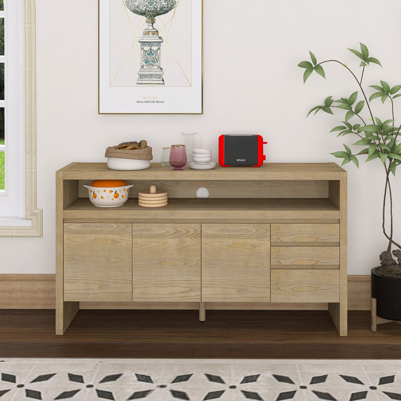 60" 3-Door Sideboard With 3 Drawers, Natural
