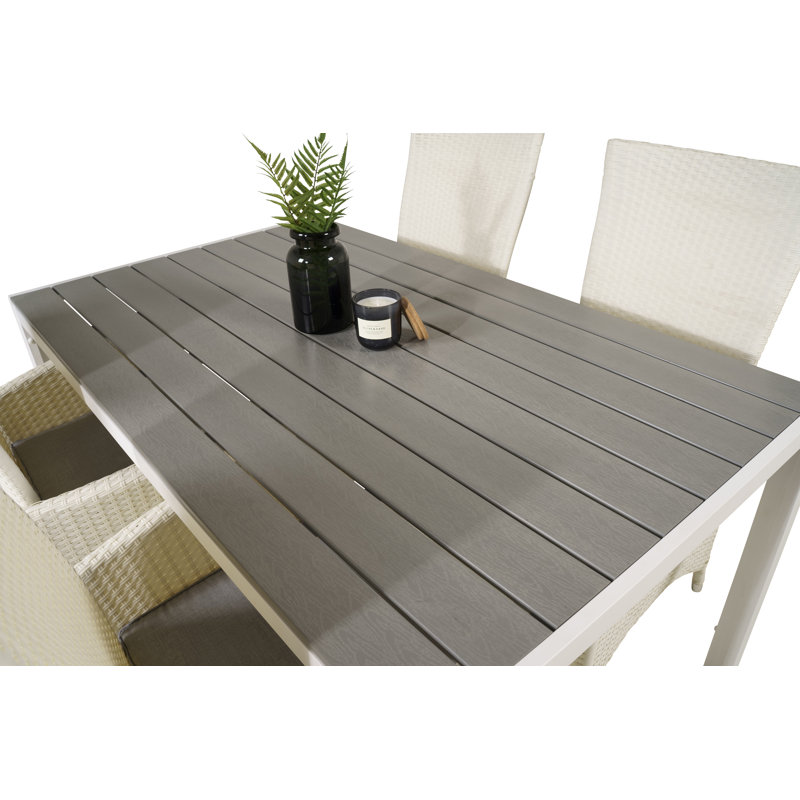 Alby 4 - Person Patio Dining Set Rectangular Table with Cushions Included, White/Grey
