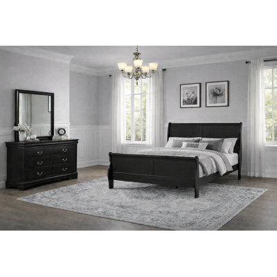 Classic Sleigh Bedroom Set in Black Finish