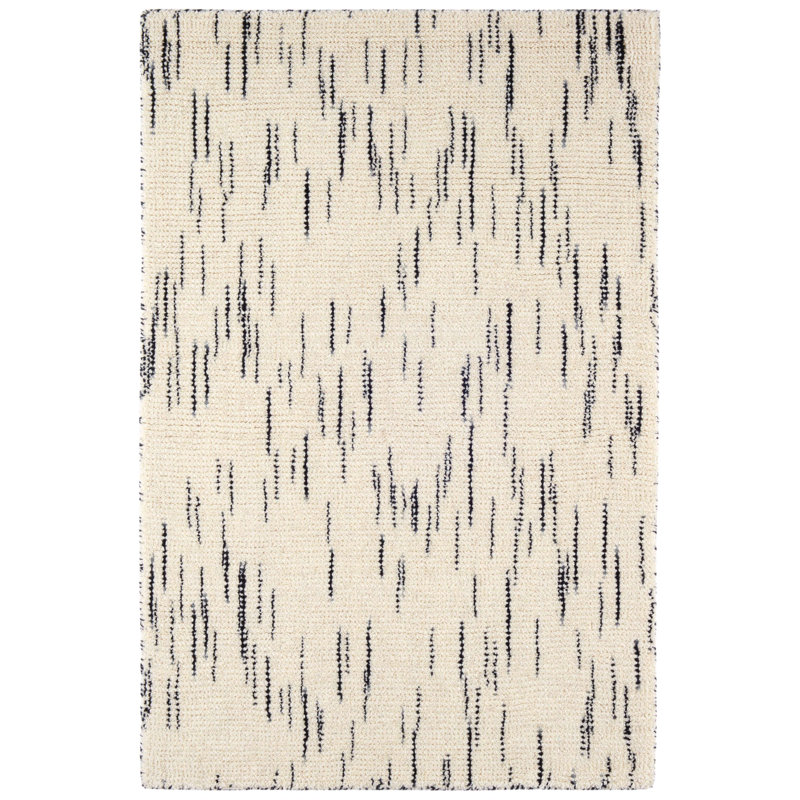 Ozzie Black/White Hand Loom Knotted Wool Rug, Runner 2'6" x 8'